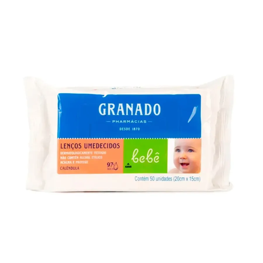 Lenço Umedecido Granado Bebê Calêndula 50 Unidades