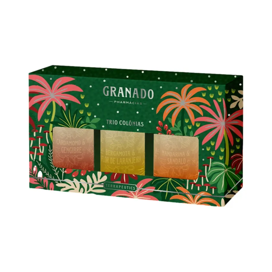 Trio Mini Colônias Granado Terrapeutics Cardamomo & Gengibre + Bergamota & Flor de Laranjeira + Mandarina & Sândalo 30ml Cada