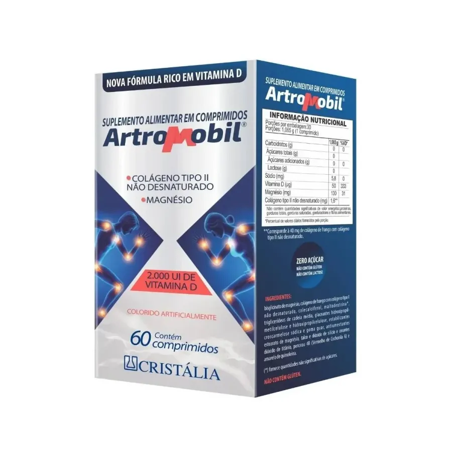 Suplemento Alimentar Artromobil Colágeno Tipo Ii + Magnésio + Vitamina D 2000 Ui 60 Cápsulas