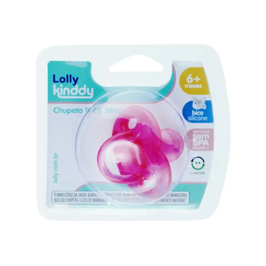 Chupeta Lolly Kinddy Rosa Silicone 6+ Meses 1 Unidade