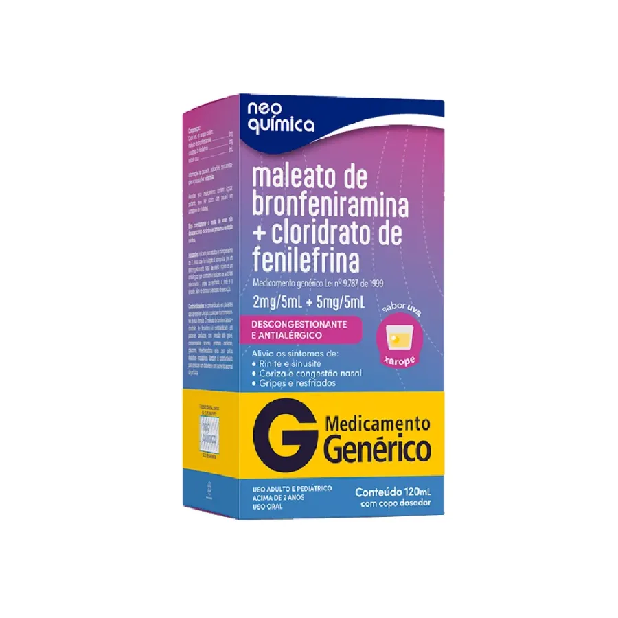 Maleato de Bronfeniramina 2mg/5ml + Cloridrato de Fenilefrina 5mg/5ml Genérico Neo Química 120ml + Copo Dosasor