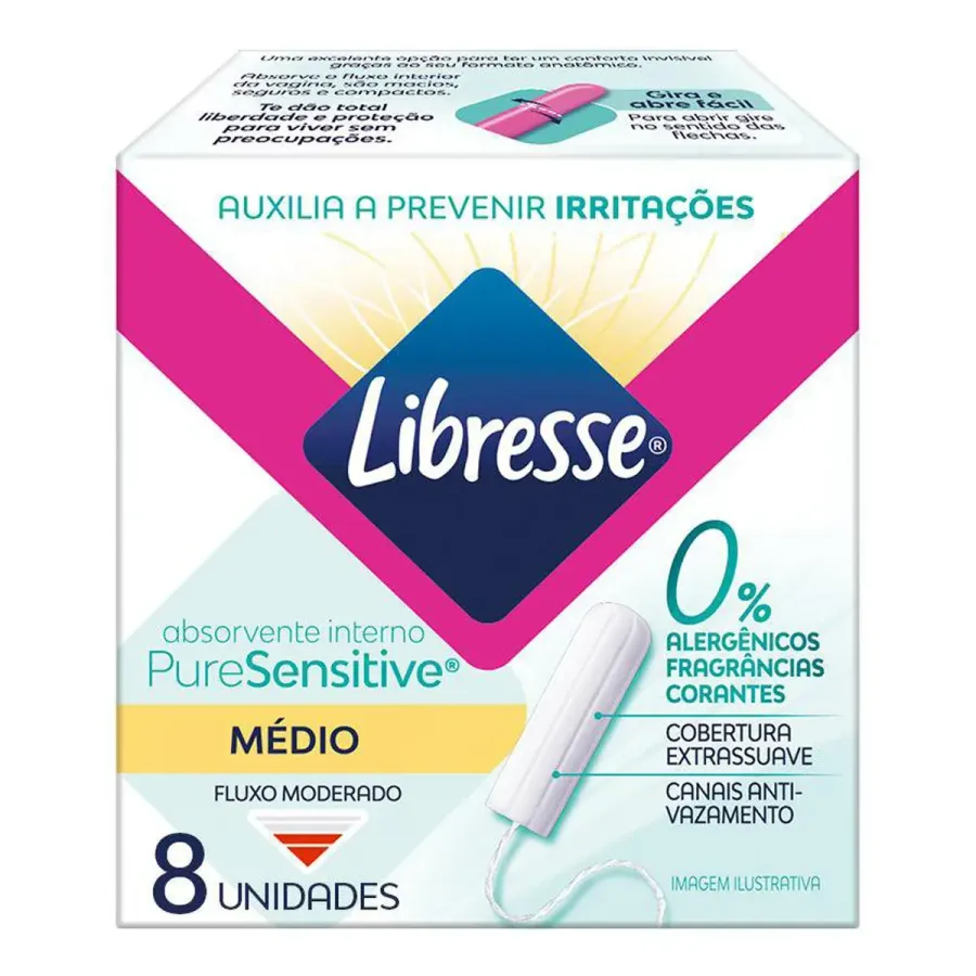 Absorvente Interno Libresse Pure Sensitive Médio Extra Suave 8 Unidades