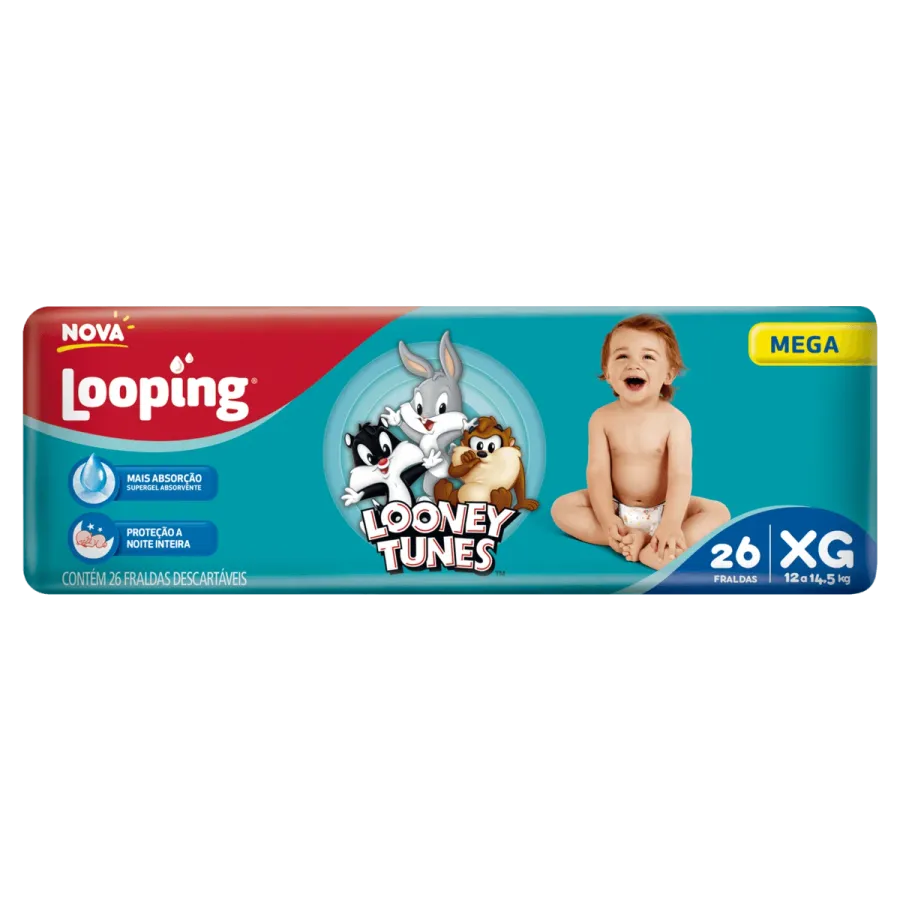 Fralda Looney Tunes Mega Pacotao Xg 26 Unidades