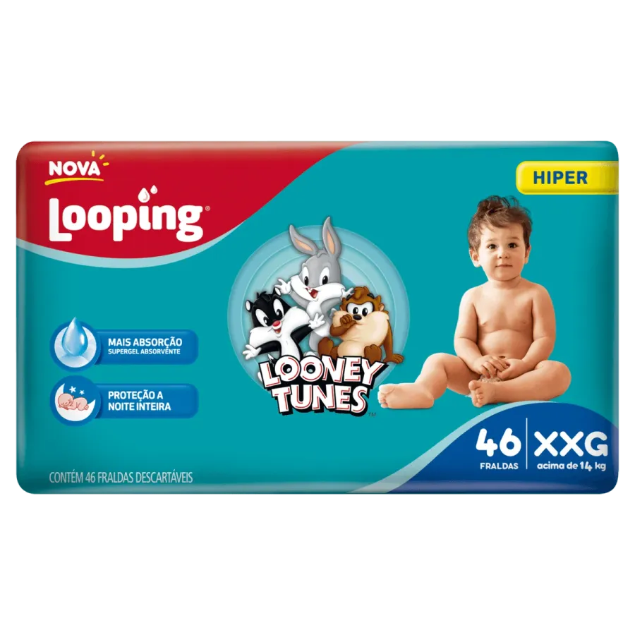 Fralda Looney Tunes Hiper Xxg 46 Unidades