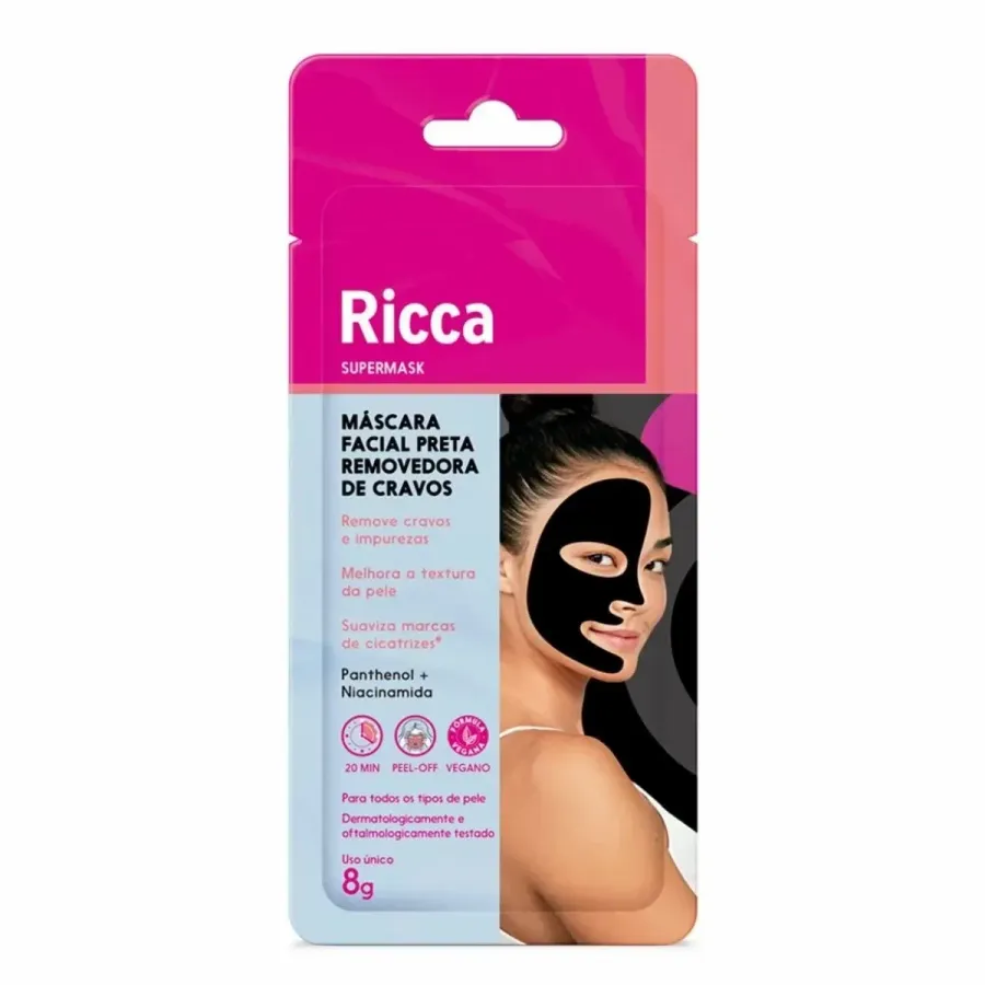 Máscara Facial Ricca Preta para Limpeza de Pele 1, 2, 3 Adeus Cravos! 8g