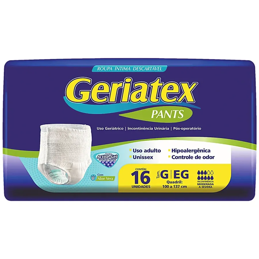 Roupa Íntima Descartávelável Geriatex Pants G/Eg - 16 Unidades