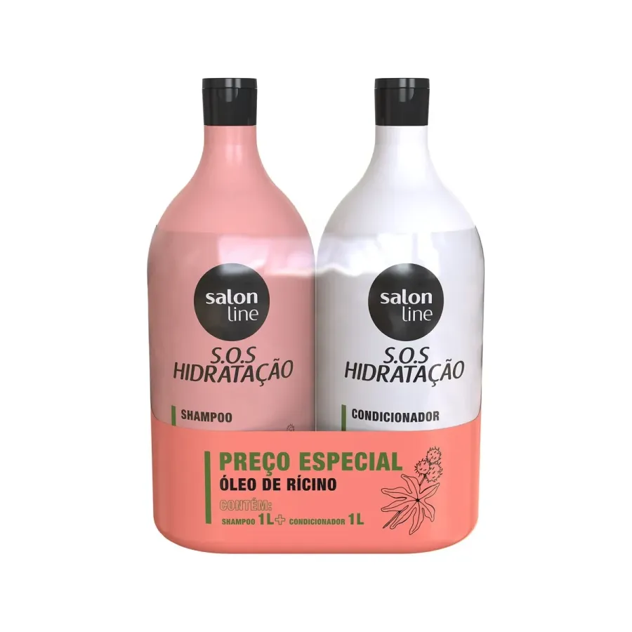 Kit S.o.s Hidratação Óleo de Rícino Shampoo e Condicionador Litrão Salon Line 1l
