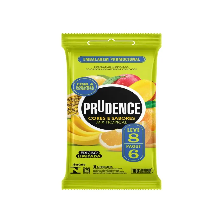 Preservativo Prudence Cores e Sabores Mix Tropical 8 Unidades