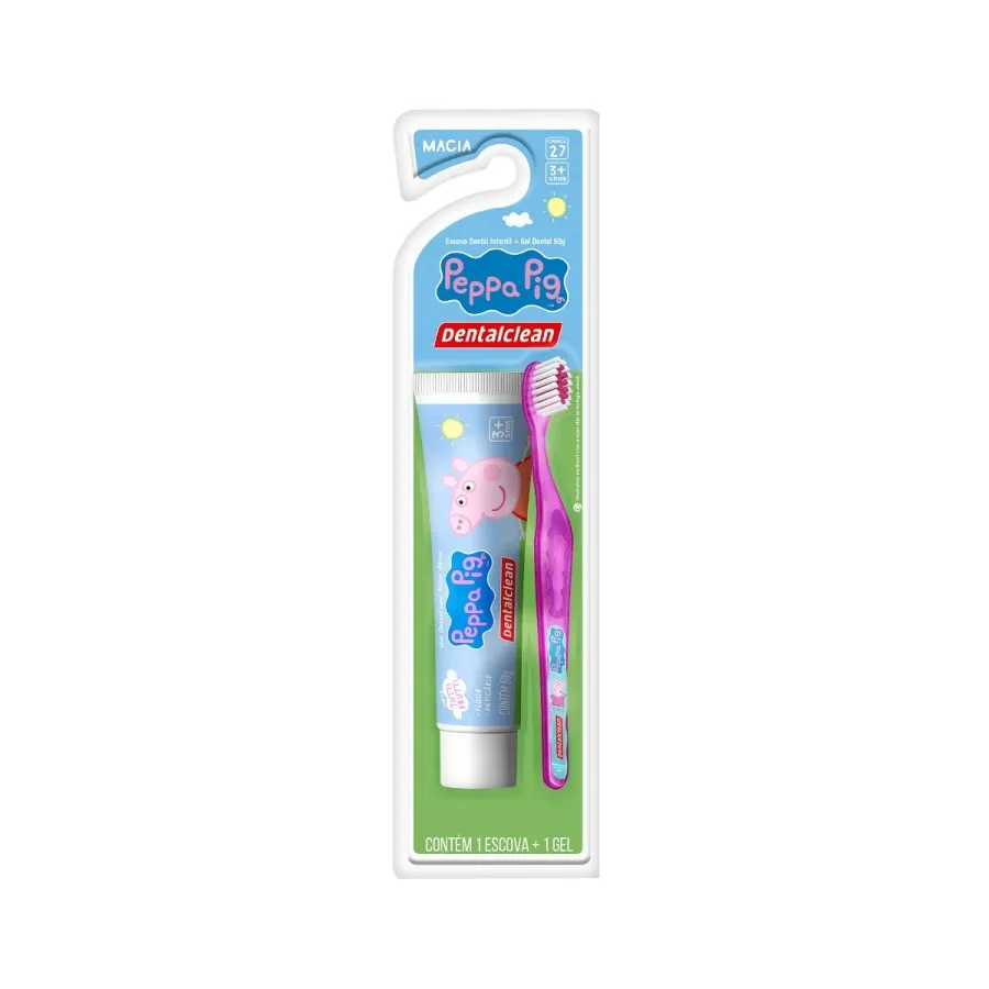 Kit Dentalclean Peppa Pig Infantil 1 Escova Dental + 1 Gel Dental 50g