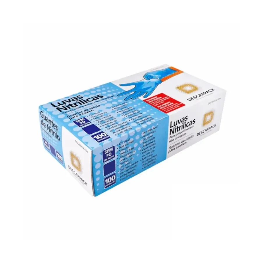 Luva Nitrílica Descarpack Sem Pó Azul P 100 Unidades