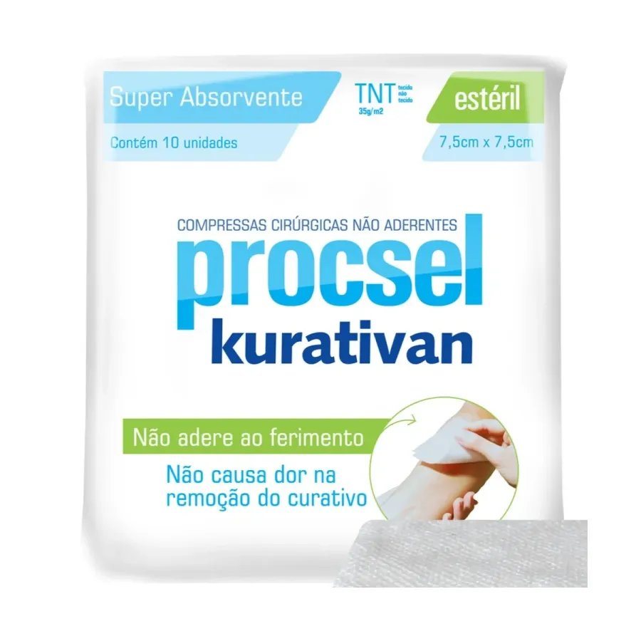 Compressa Procsel Não Aderente Estéril Kurativan 7,5 X 7,5 Cm 10 Unidades