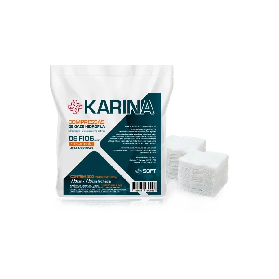Compressa de Gaze Não Estéril 9 Fios Karina America 500 Unidades