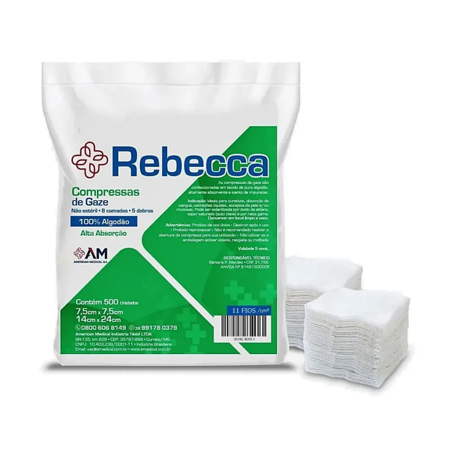 Compressa Gaze Rebecca 11 Fios 7.5x7.5cm - 500 Unidades