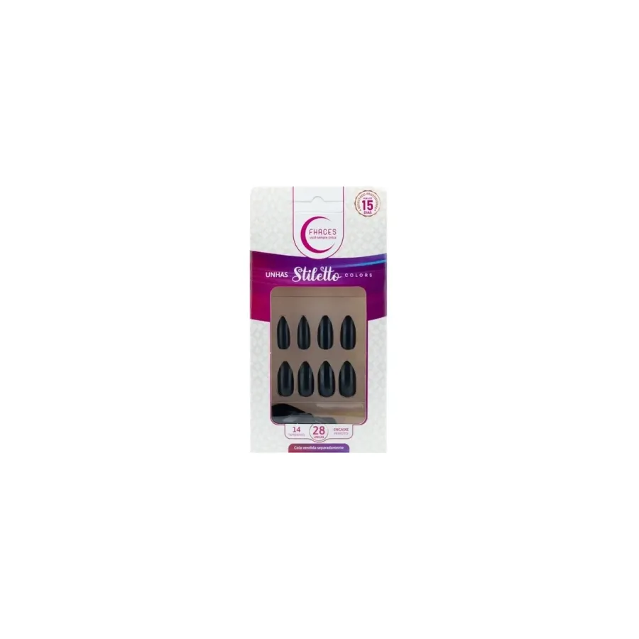 Unhas Fhaces Stiletto Colors Unive Black
