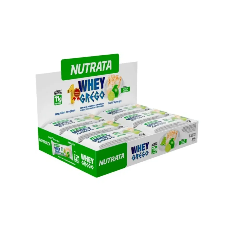 Whey Grego Bar Caixa com 12 Unidades (480g) - Sabor: Torta de Limão