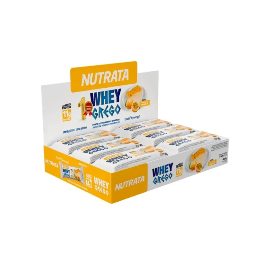 Whey Grego Bar Caixa com 12 Unidades (480g) - Sabor: Mousse de Maracujá