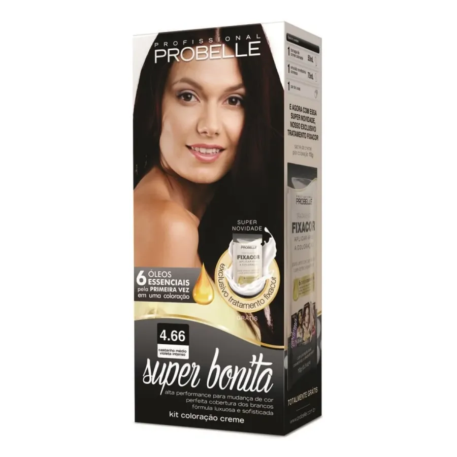 Coloração Probelle Super Bonita 4.66 Castanho Médio Violeta Intenso 50 ml