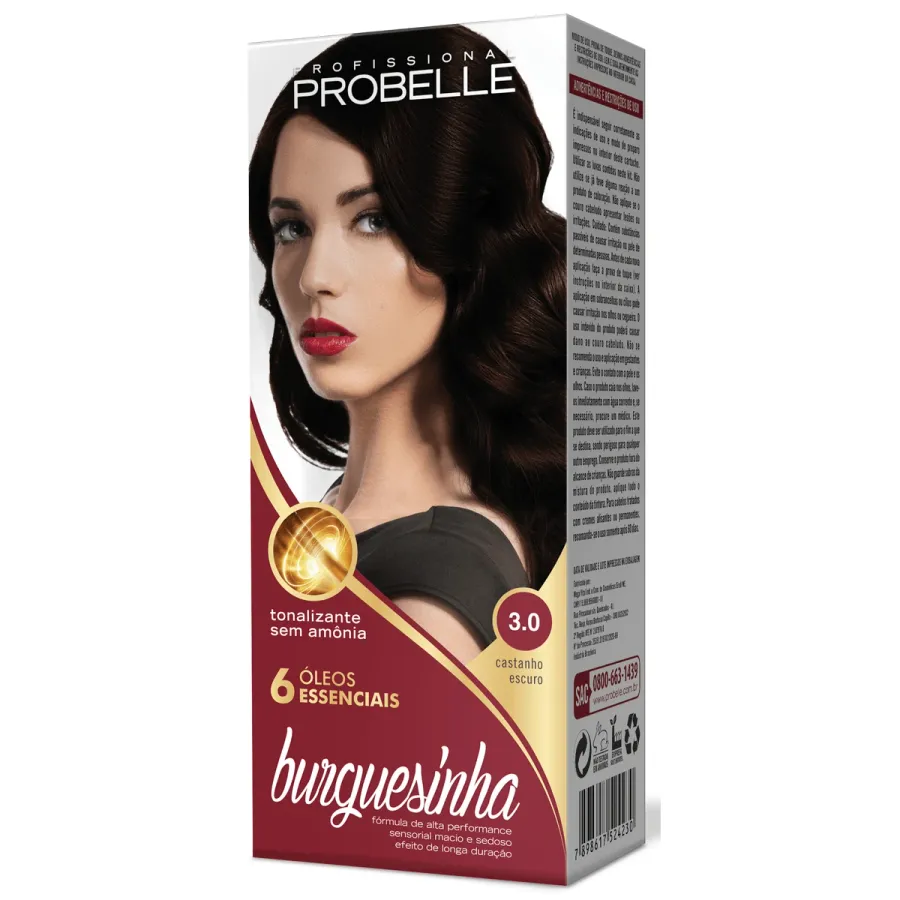 Tonalizante Burguesinha Cor: 3.0 Castanho Escuro Probelle 50ml