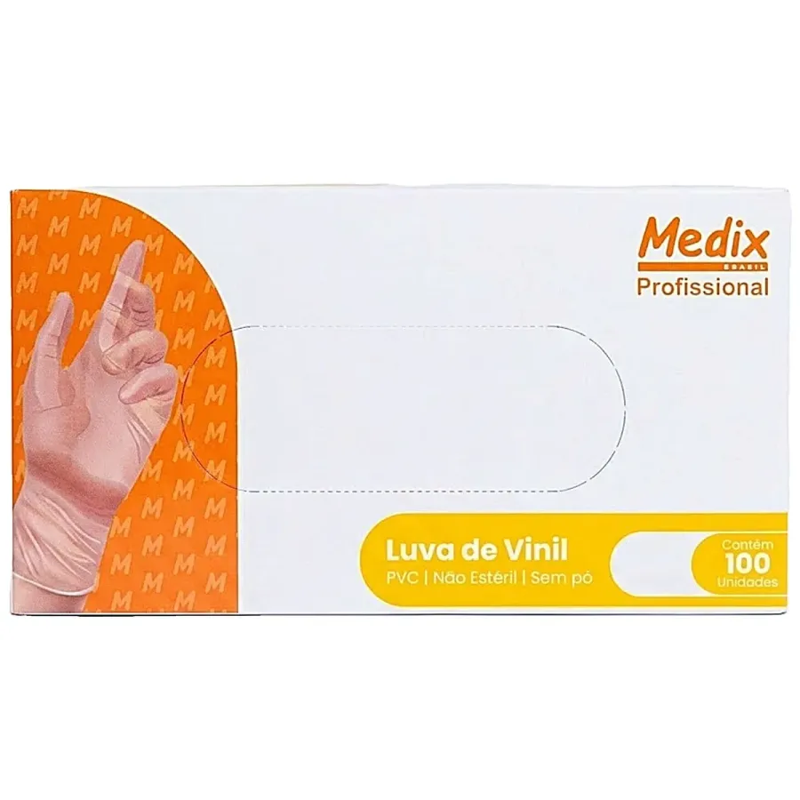 Luva de Vinil Sem Pó Medix Profissional Tam P - 100 Unidades