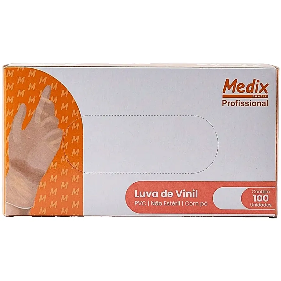 Luva de Vinil com Pó Medix Profissional Tam P - 100 Unidades