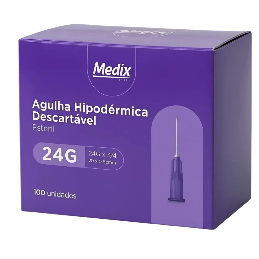 Agulha Hipodermica 20x0,55mm (24gx3/4) 100 Unidades Medix