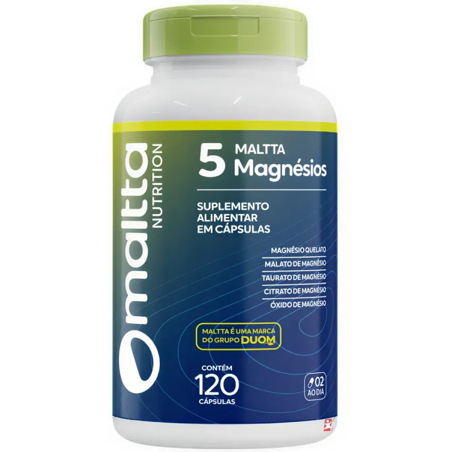 Maltta 5 Magnésios Quelato + Malato + Taurato + Citrato + Óxido 120 Cápsulas - Maltta Nutrition
