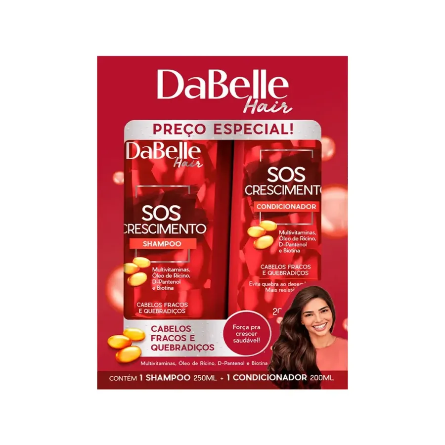 Kit Shampoo Dabelle Sos Crescimento 250ml + Condicionador 200ml