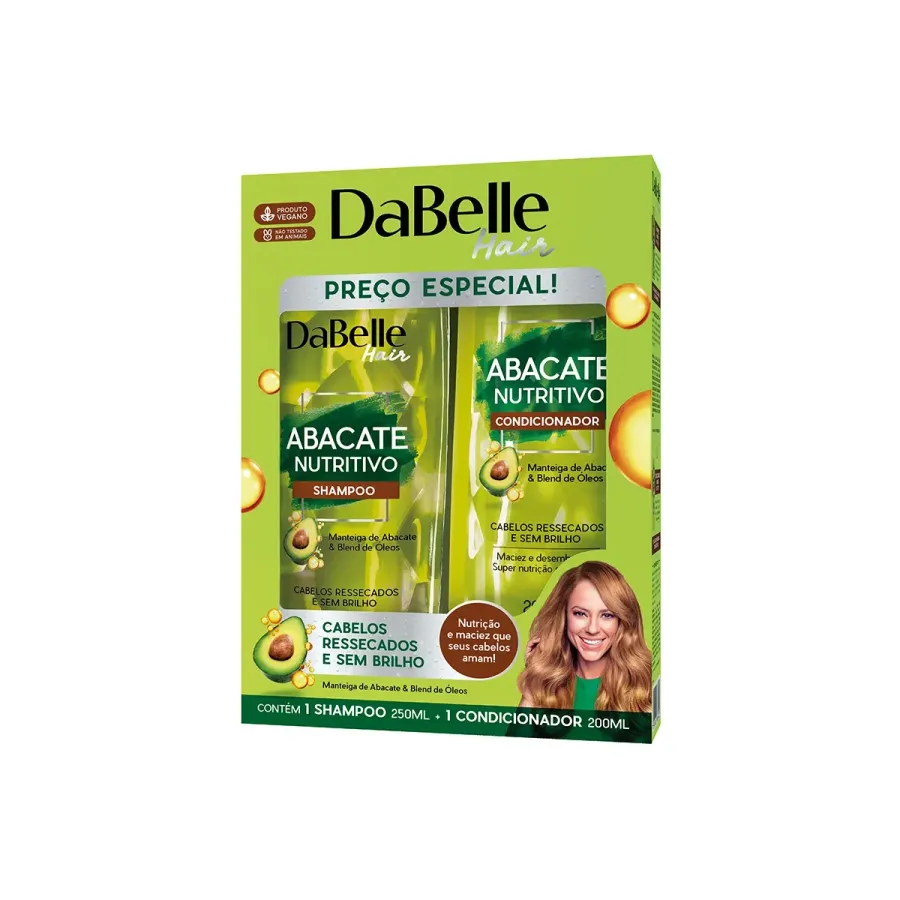 Kit Shampoo Dabelle Abacate Nutritivo 250ml + Condicionador 200ml
