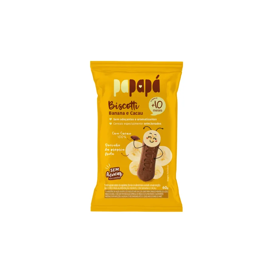 Biscoito Infantil Papapá Biscotti Banana e Cacau 60g