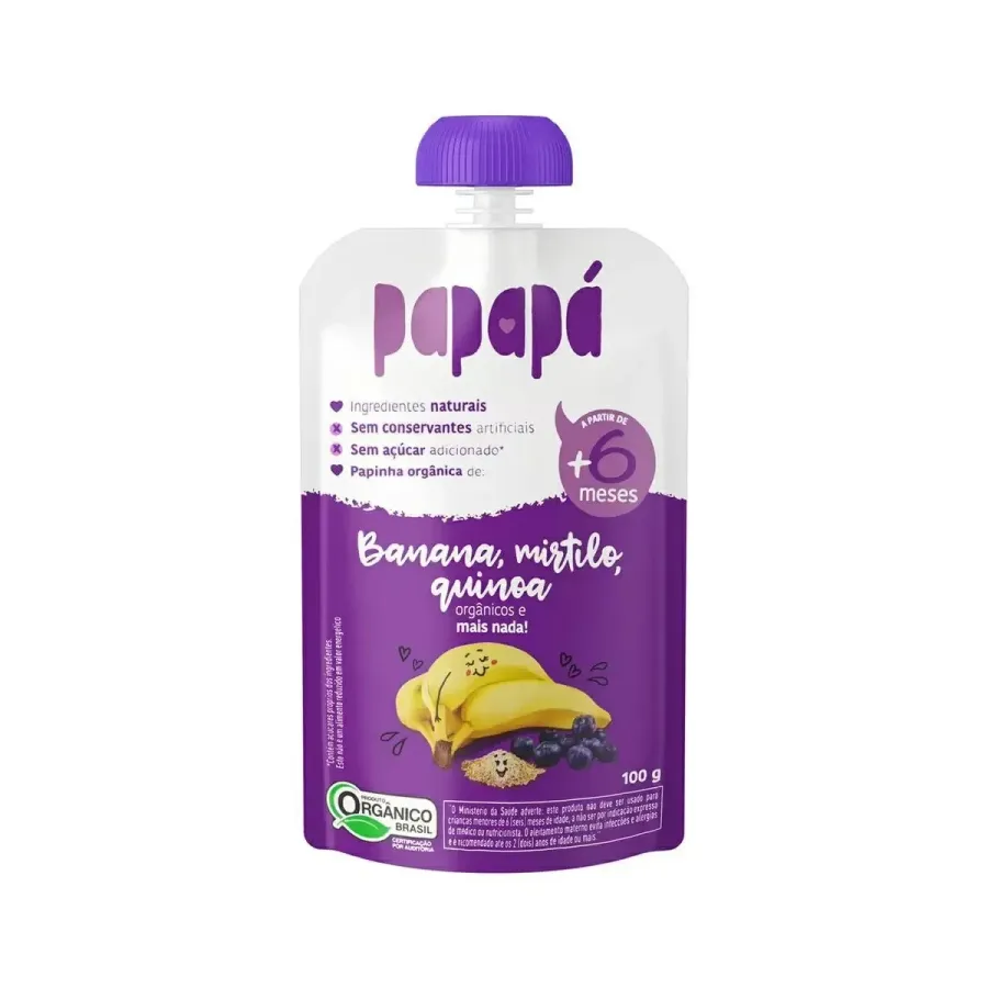 Papinha Orgânica Papapá Banana, Mirtilo, Quinoa 100g