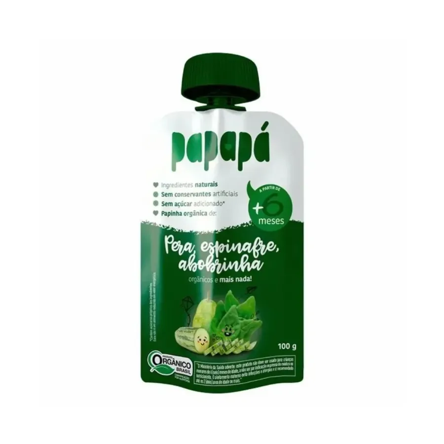 Papinha Papapá Orgânica Pera, Espinafre, Abobrinha 100g