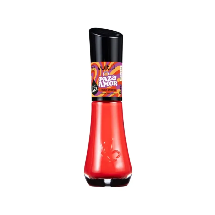 Esmalte Cremoso Vult Paz e Amor Rock In Red Efeito Gel 8ml