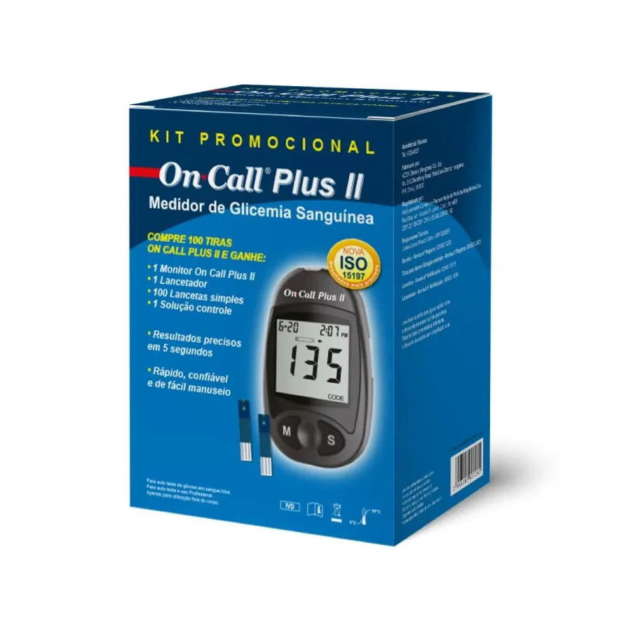 Kit On Call Plus Ii Medidor de Glicemia + Lancetador + 100 Lancetas + Solução Controle 100 Unidades