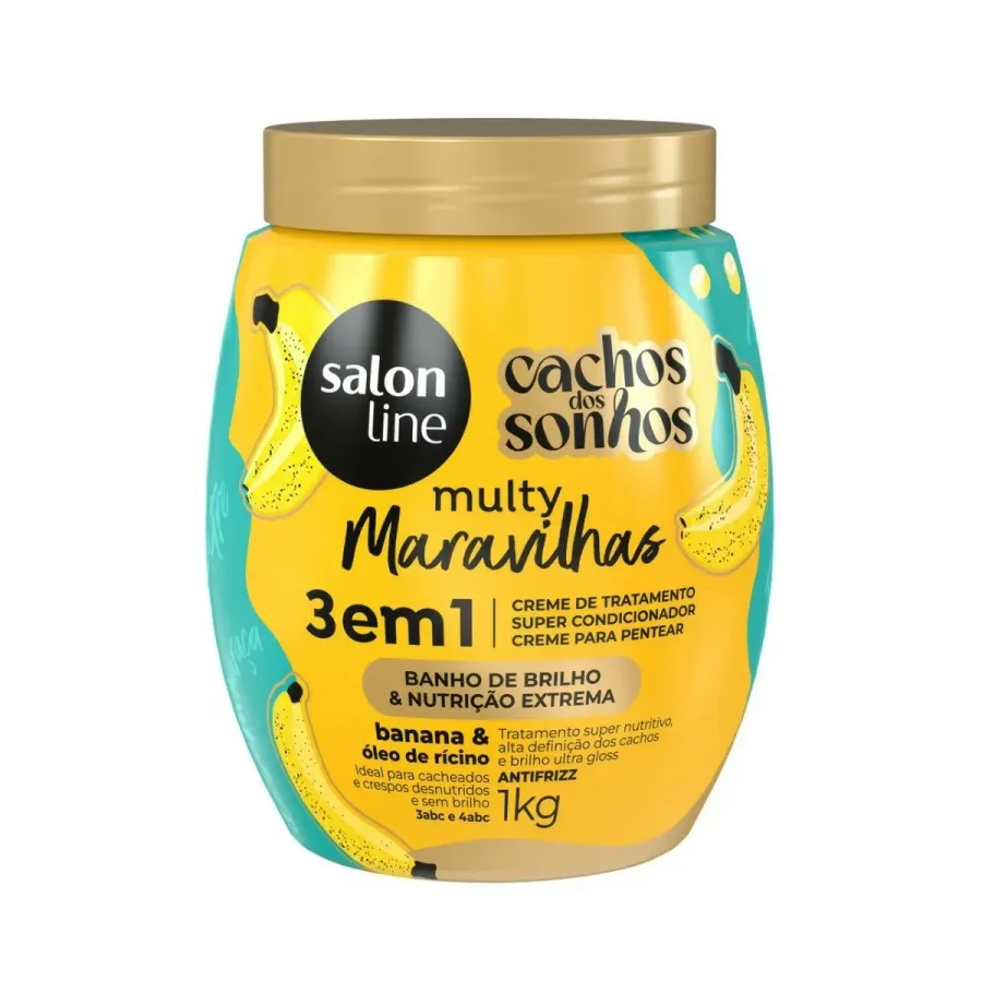 Creme 3 em 1 Salon Line Cachos dos Sonhos Banana e Óleo de Rícino 1kg