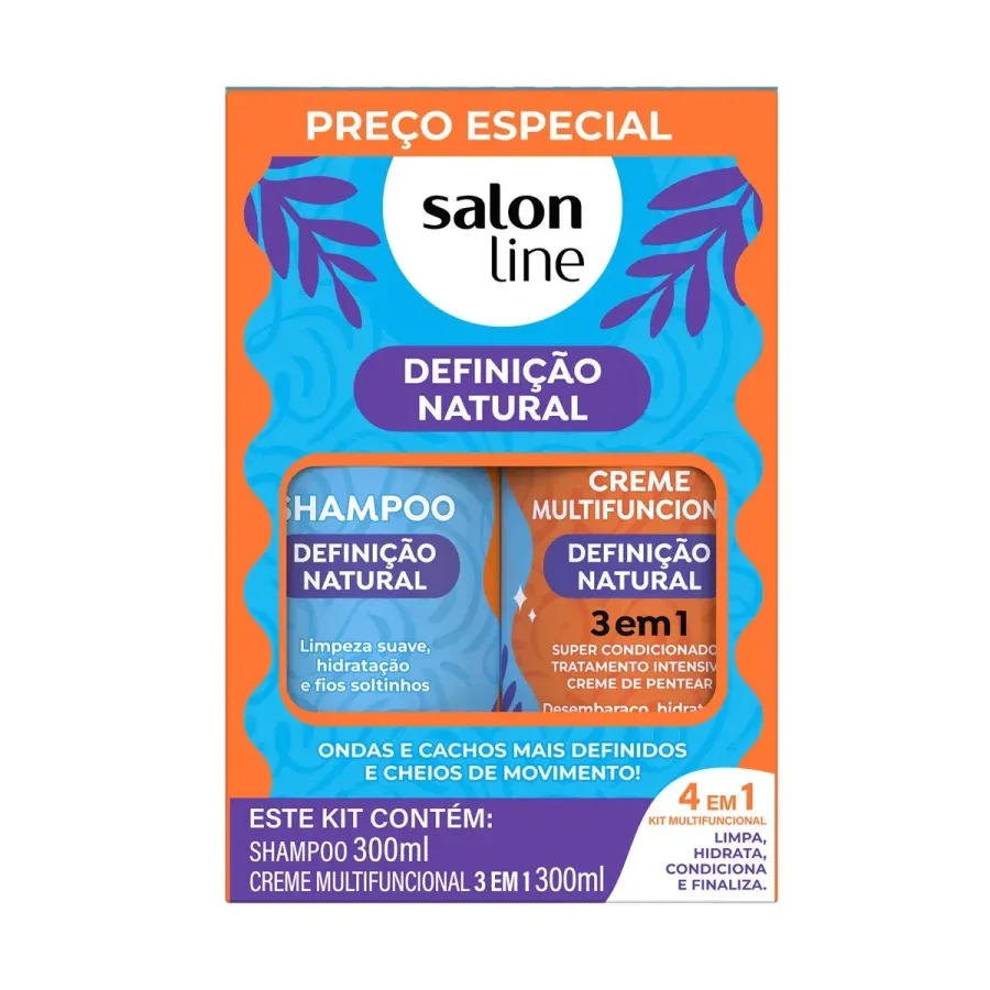 Kit Salon Line Definição Natural Shampoo 300ml e Creme Multifuncional 300ml 4 em 1