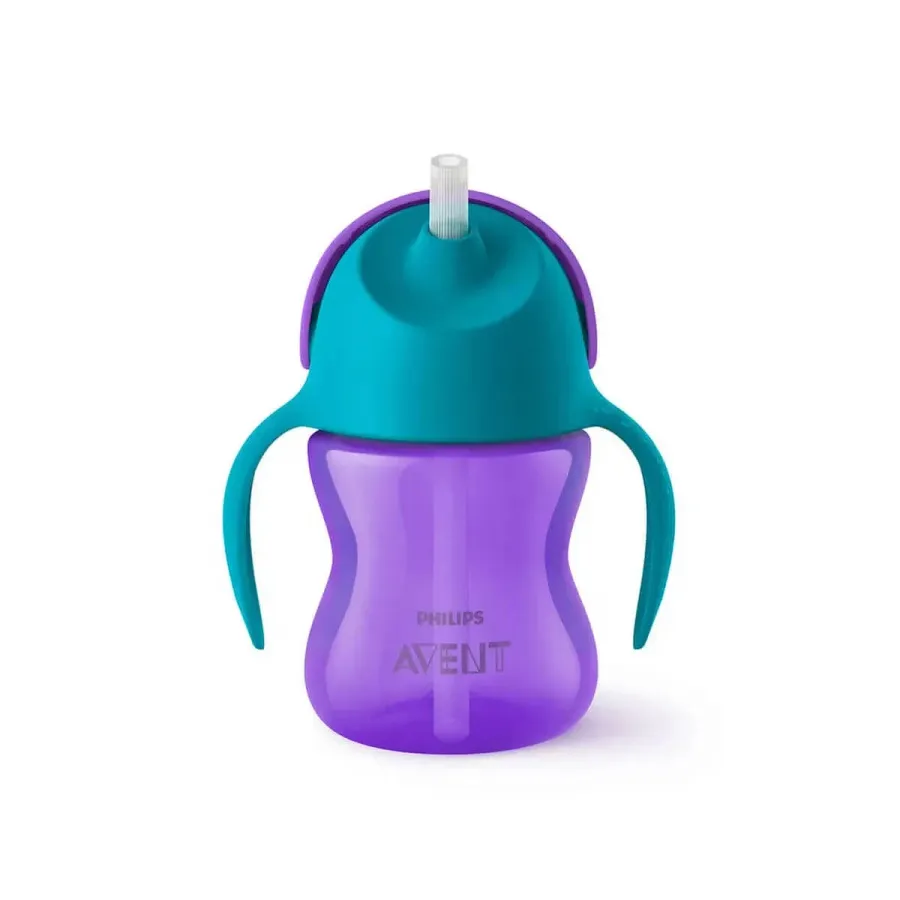 Copo com Canudo de Silicone com Alça Treinamento Dinossauro 200ml Azul e Roxo Philips Avent