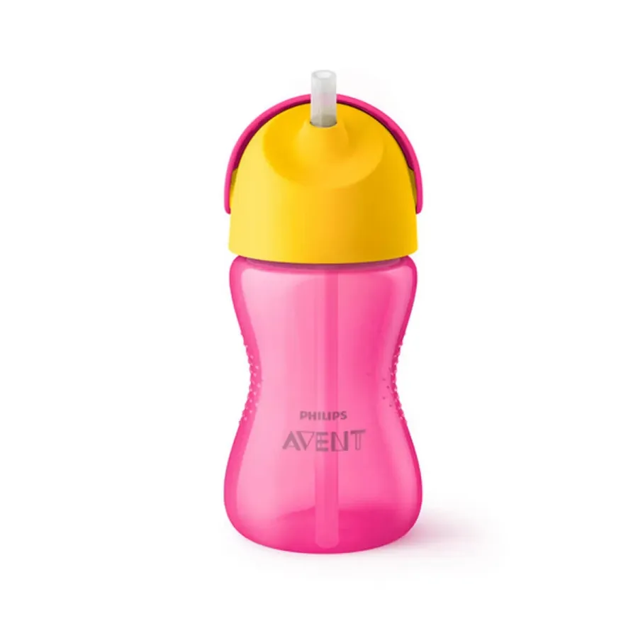Copo com Canudo de Silicone Dinossauro Avent Rosa 300ml