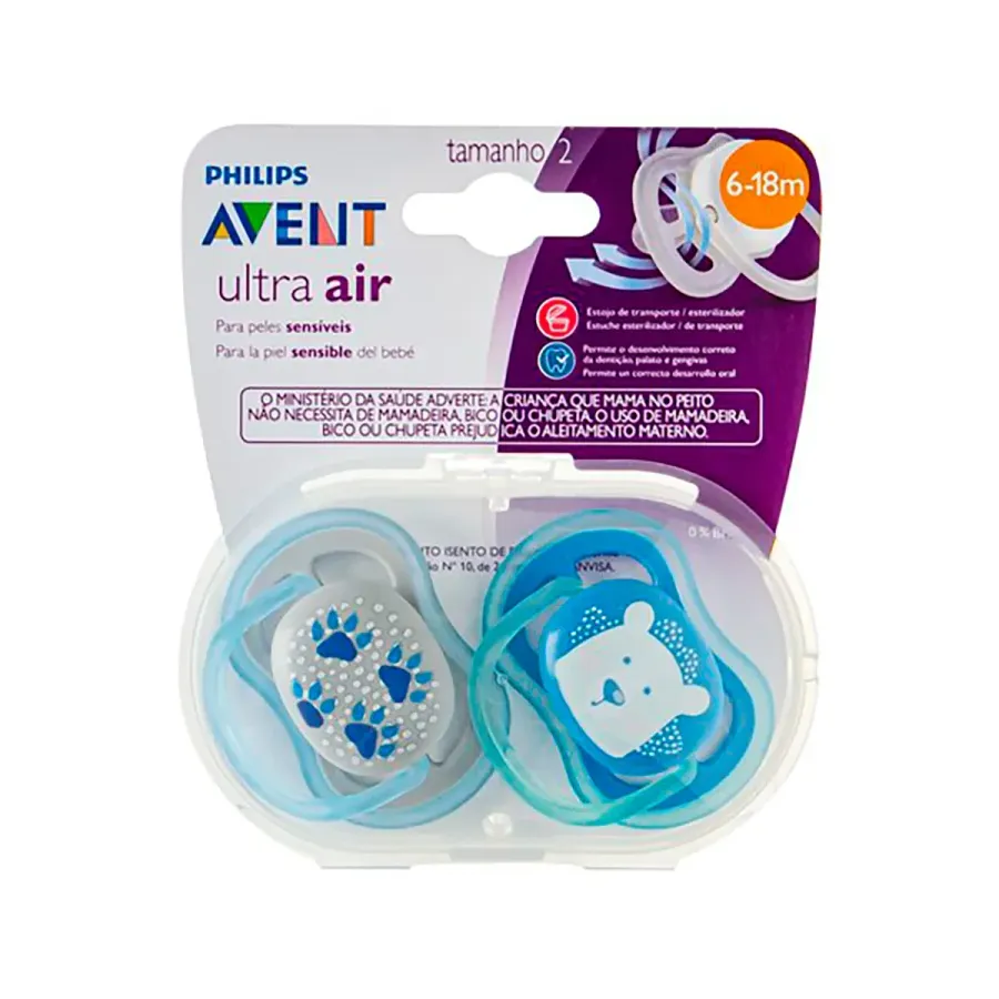 Chupeta Avent Ultra Air Philips 6-18 Meses Azul 2 Unidades