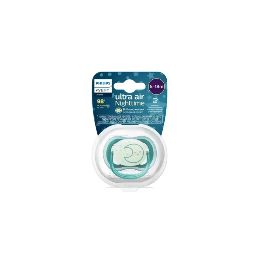 Chupeta Avent Ultra Air Scf377/02 6-18 Meses Decorada Lua Verde 1 Unidade