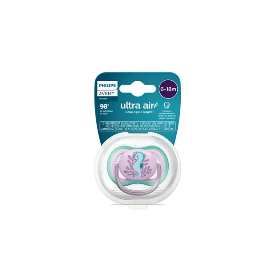 Chupeta Avent Ultra Air Scf086/06 6-18 Meses Decorada Cavalo Marinho Rosa 1 Unidade
