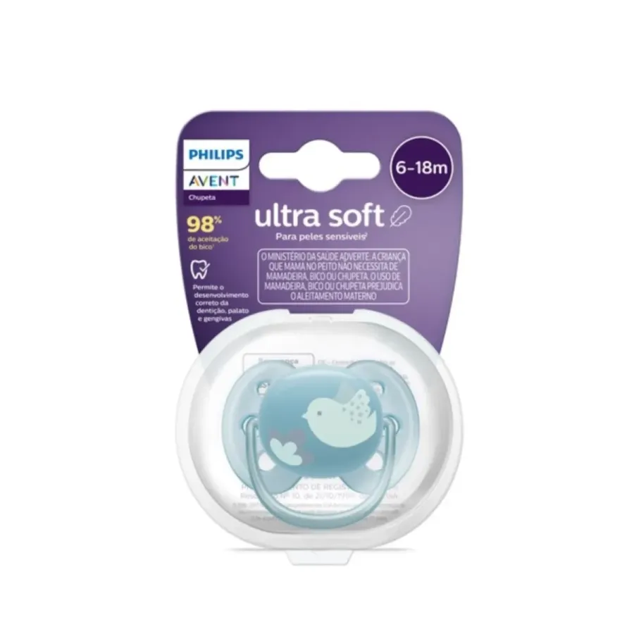 Chupeta Avent Ultra Soft Scf092/04 6-18 Meses Decorada Passaro Azul 1 Unidade