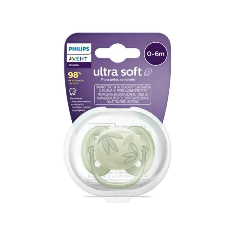 Chupeta Avent Ultra Soft Scf092/02 0-6 Meses Decorada Folhas Verde 1 Unidade