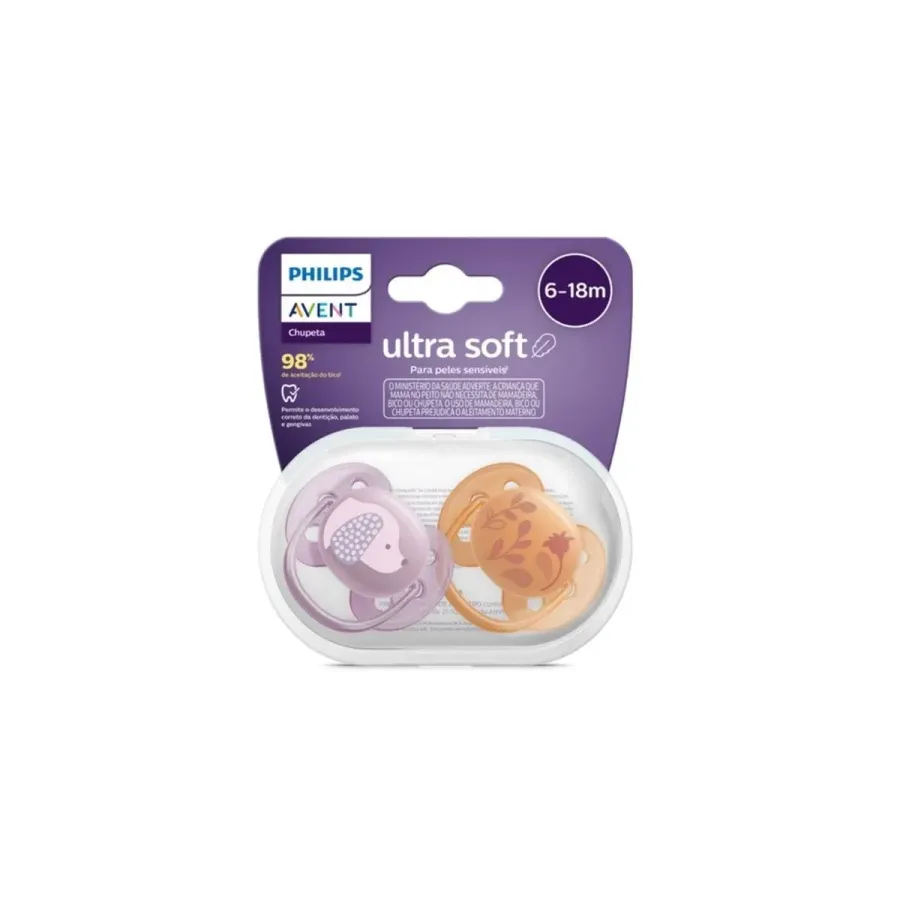Chupeta Avent Ultra Soft Scf091/18 6-18 Meses Decorada Cachorro/Flor Laranja/Rosa 2 Unidades