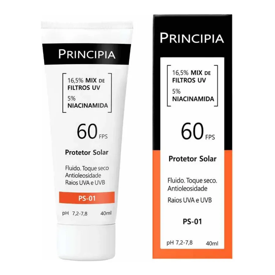 Protetor Solar Facial Principia PS-01 FPS 60 40 ml – Toque Seco e Niacinamida