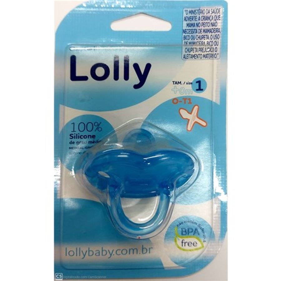 Chupeta Lolly Kinddy Silicone Ortodôntica 0-6 Meses Azul 1 Unidade