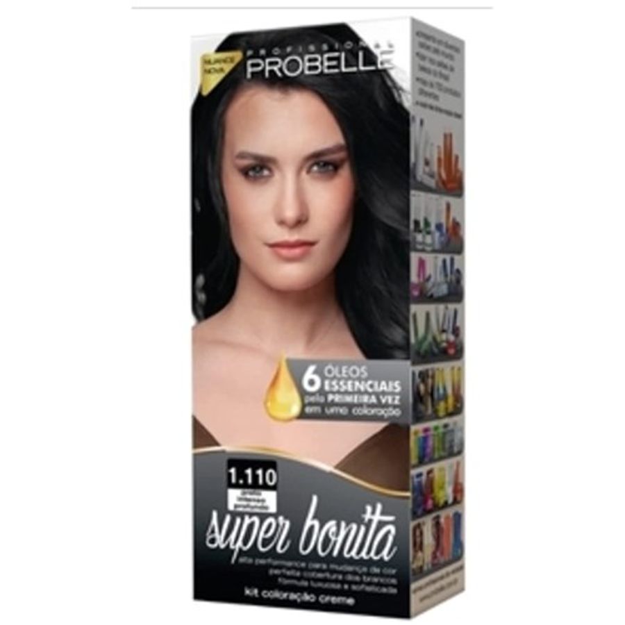 Kit de Tintura Super Bonita N1.110 Cor Preto Intenso Profundo Probelle
